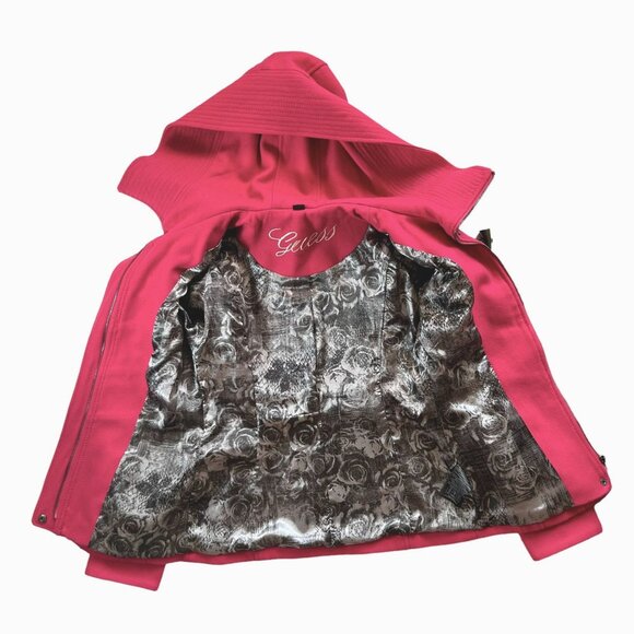 Guess Womens Hooded Lined Wool Blend Coat Zip/Toggle Close Fuchsia Size XS NWOT - Picture 3 of 5